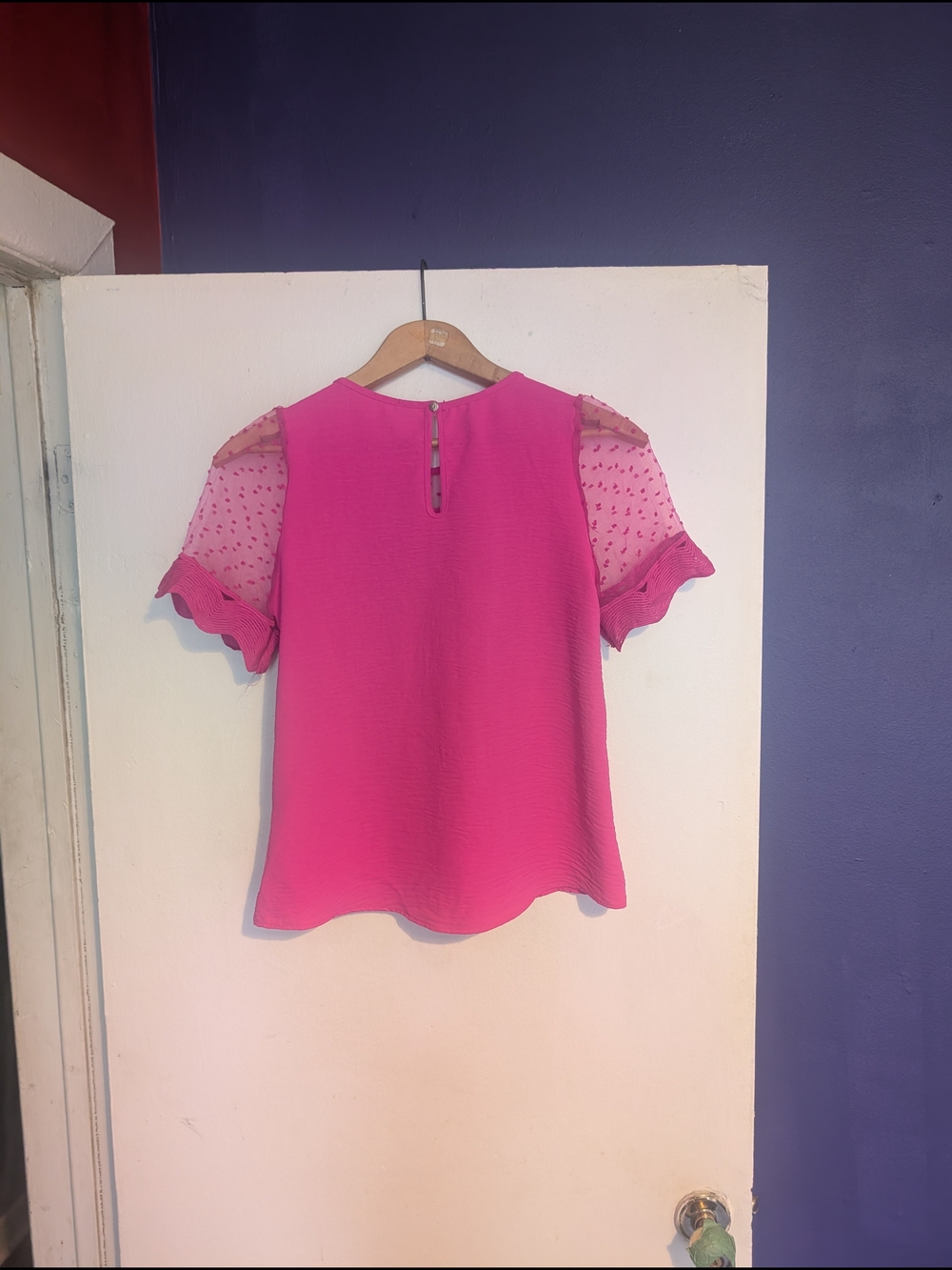 Fuchsia Ruffle Mesh Sleeve Top - Picture 5 of 5